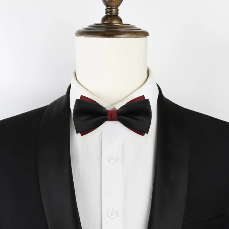 Men's Double-Layers Color Clash Bow Tie - Image 4