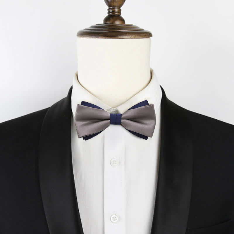 Men's Double-Layers Color Clash Bow Tie - Image 9