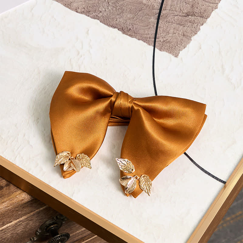 Men's Double-Layers Leaves Oversized Bow Tie Pocket Square - Image 19