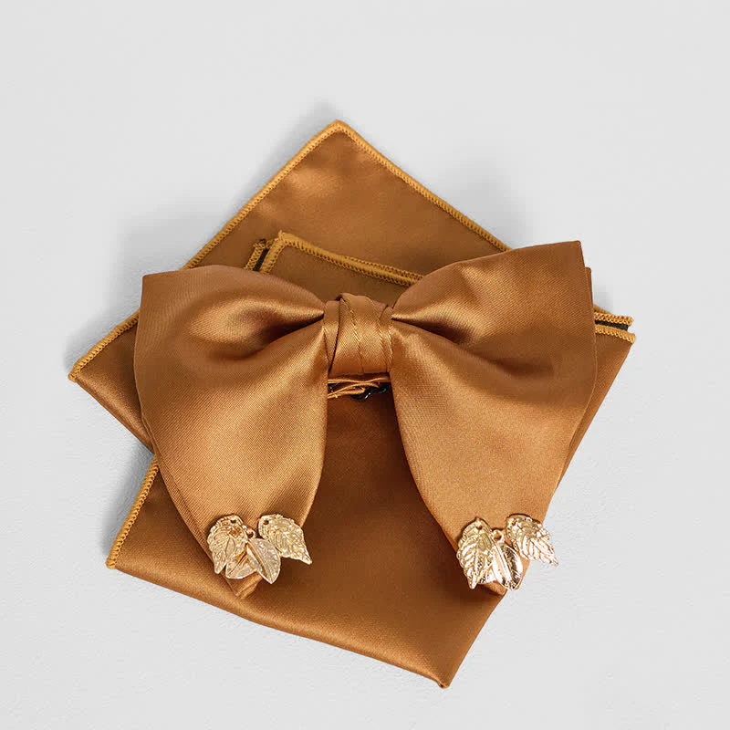 Men's Double-Layers Leaves Oversized Bow Tie Pocket Square - Image 20