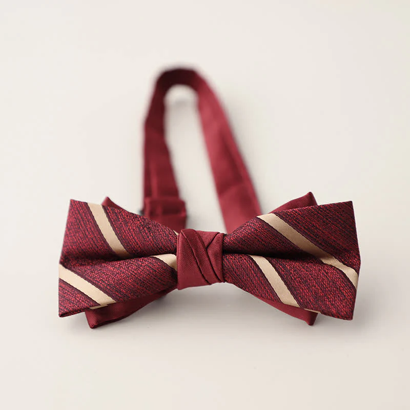 Men's Double Layers Striped Floral Colored Bow Tie - Image 10