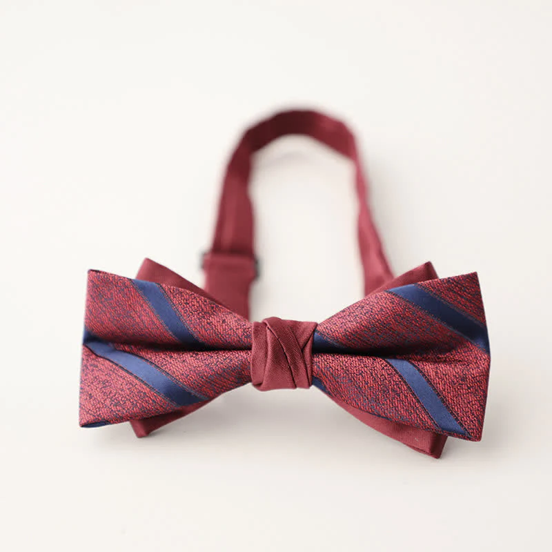 Men's Double Layers Striped Floral Colored Bow Tie - Image 11