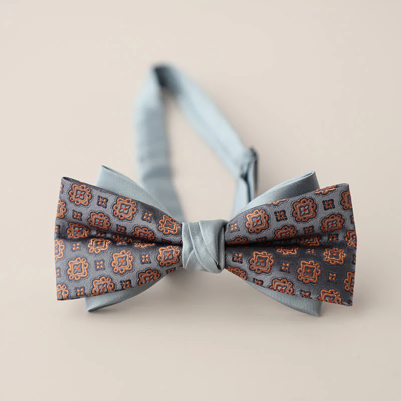 Men's Double Layers Striped Floral Colored Bow Tie - Image 14