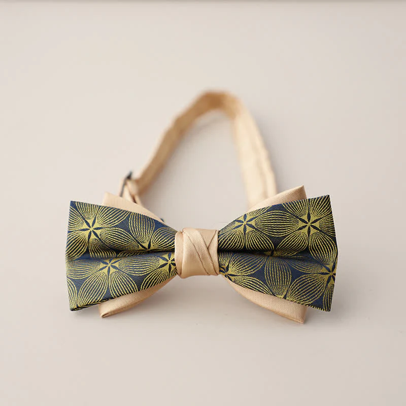 Men's Double Layers Striped Floral Colored Bow Tie - Image 16