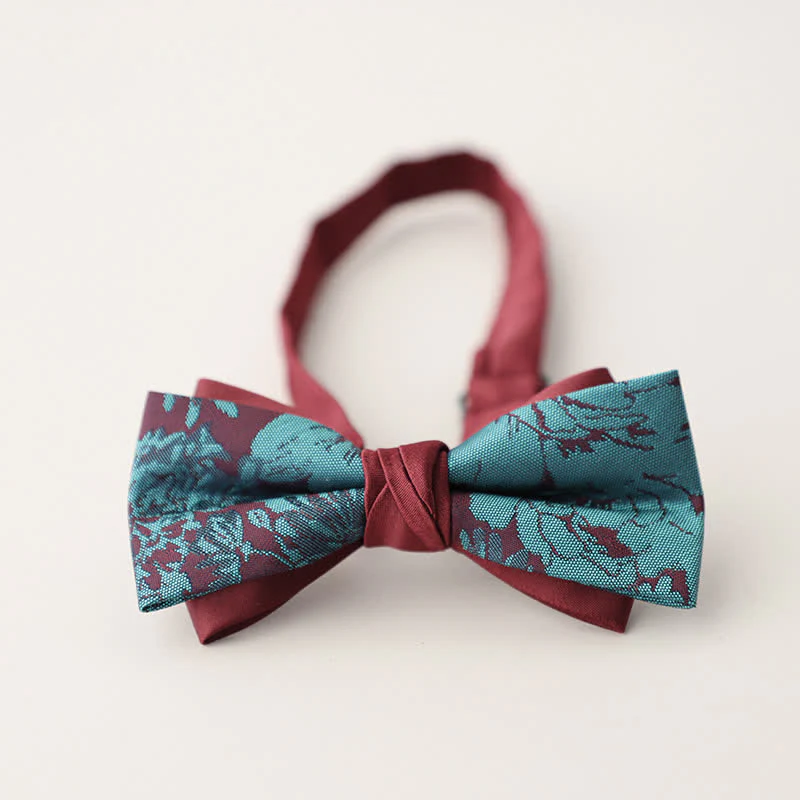 Men's Double Layers Striped Floral Colored Bow Tie - Image 18