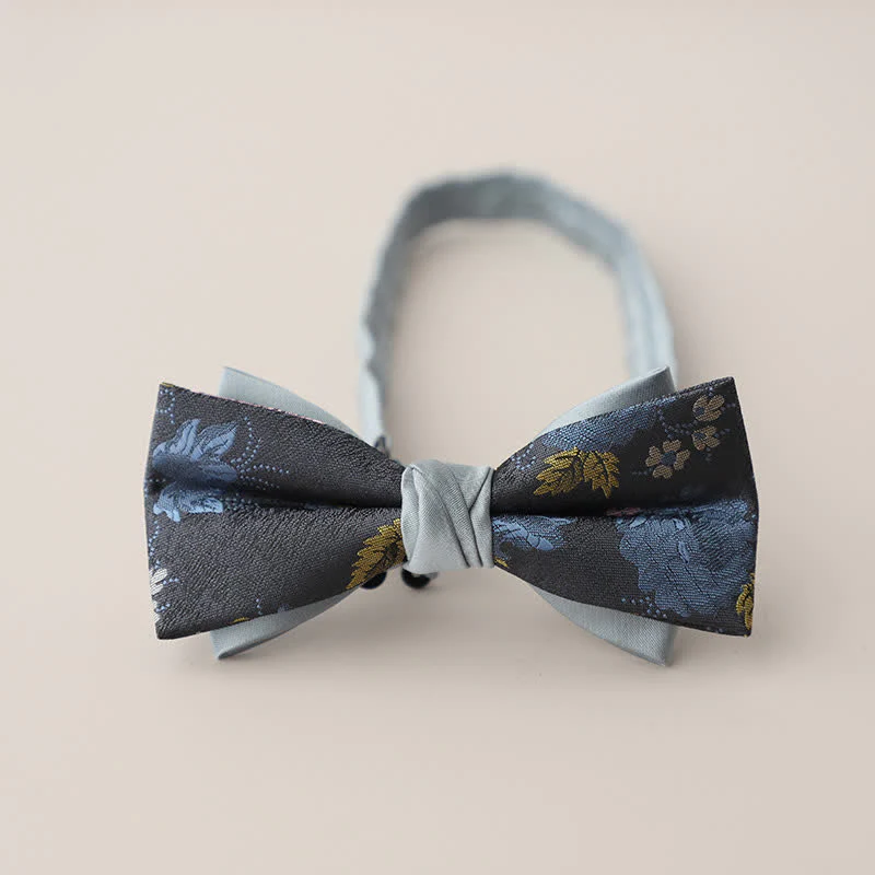 Men's Double Layers Striped Floral Colored Bow Tie - Image 19