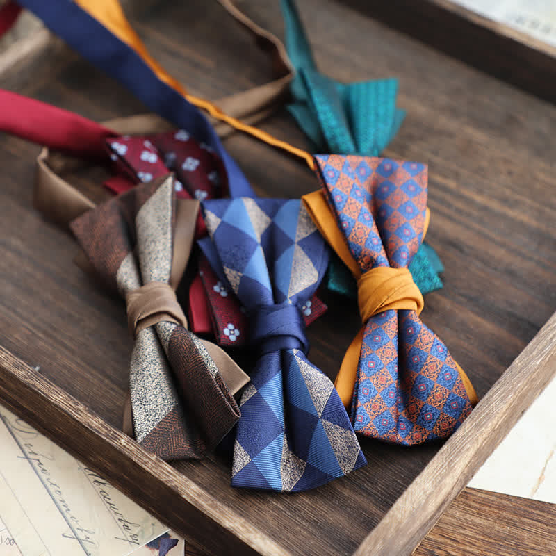 Men's Double Layers Striped Floral Colored Bow Tie - Image 2