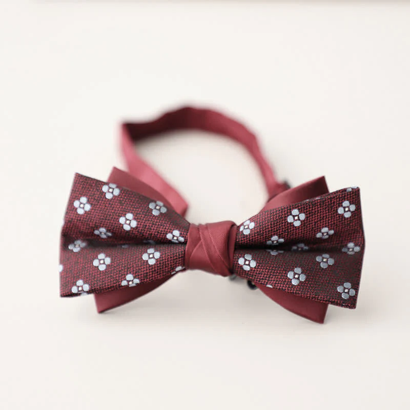 Men's Double Layers Striped Floral Colored Bow Tie - Image 22