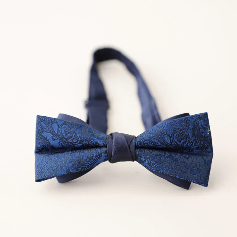 Men's Double Layers Striped Floral Colored Bow Tie - Image 23