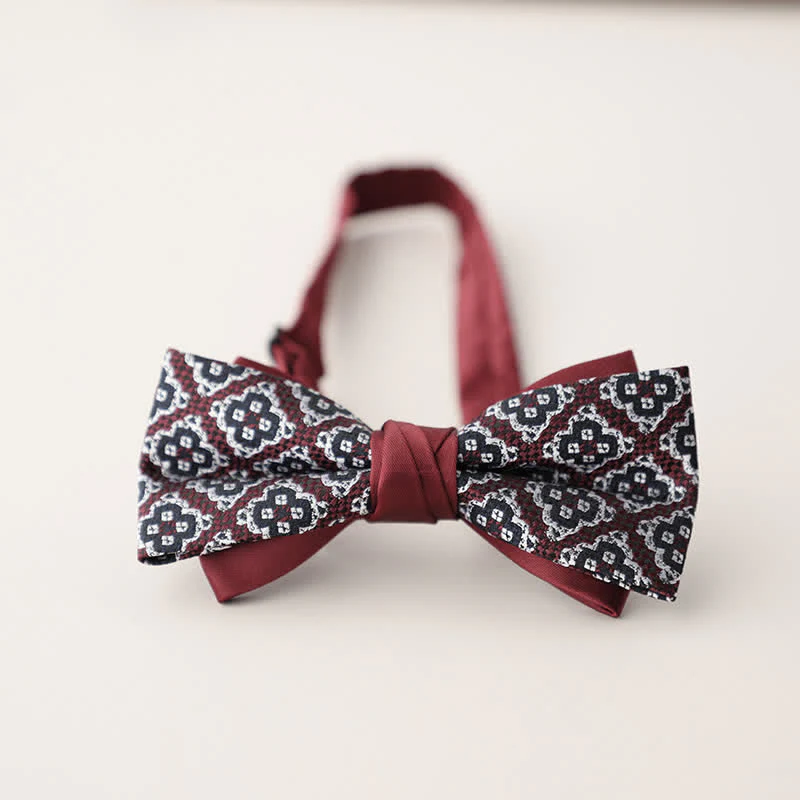 Men's Double Layers Striped Floral Colored Bow Tie - Image 25
