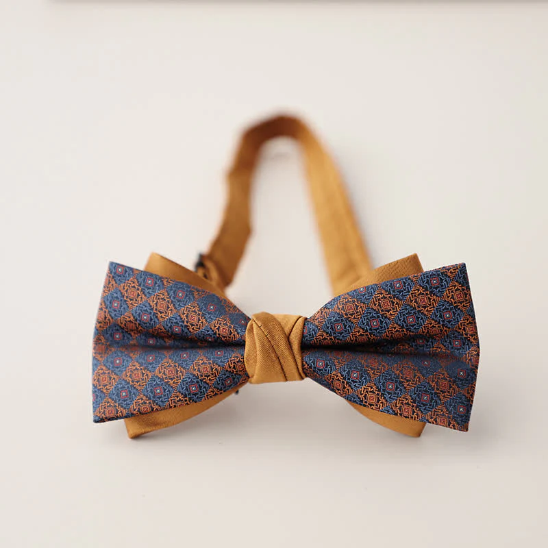 Men's Double Layers Striped Floral Colored Bow Tie - Image 28