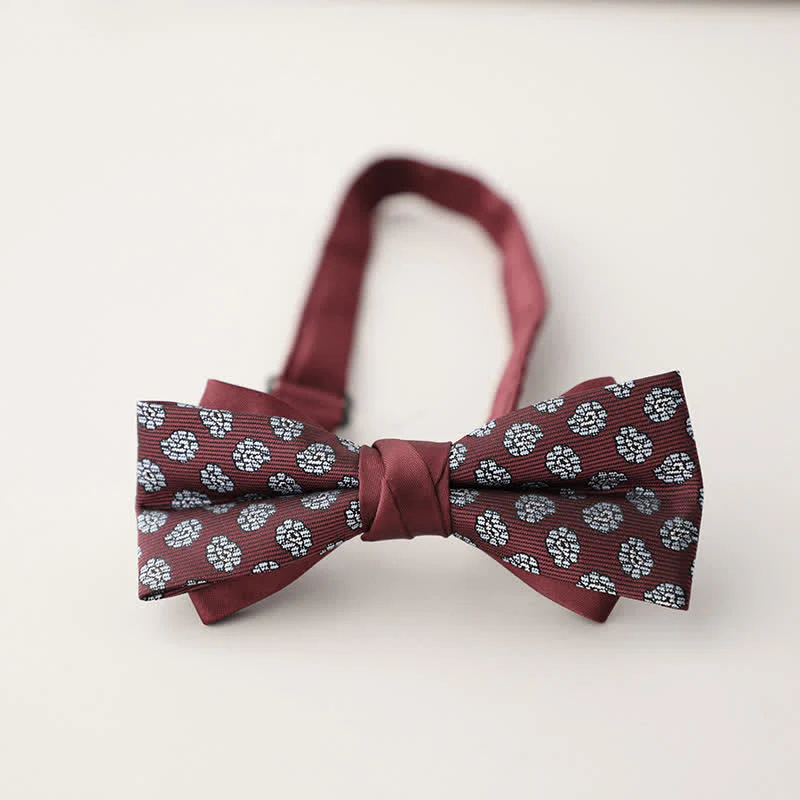 Men's Double Layers Striped Floral Colored Bow Tie - Image 29