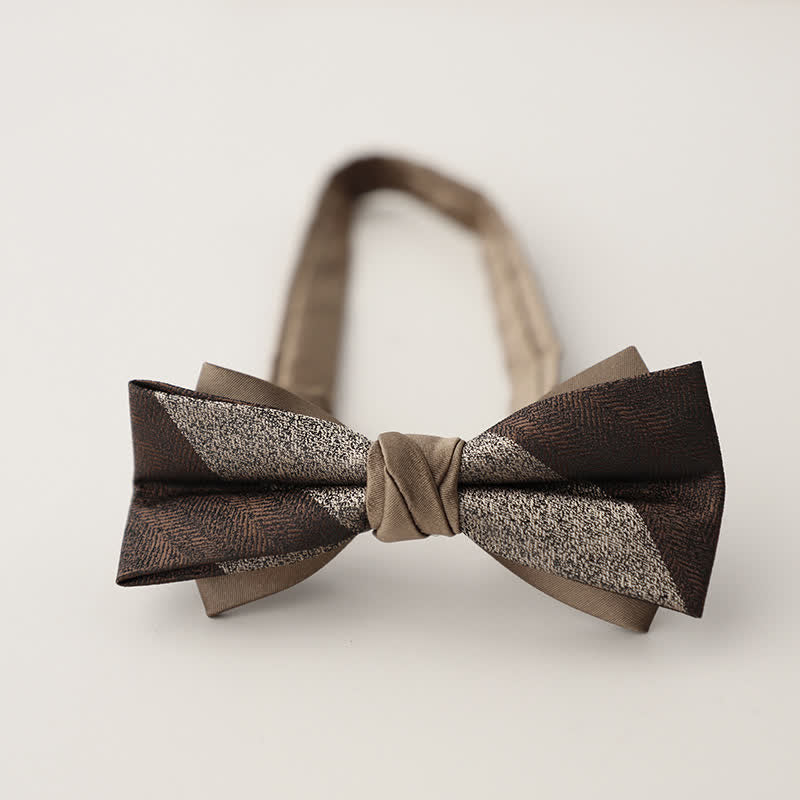Men's Double Layers Striped Floral Colored Bow Tie - Image 3
