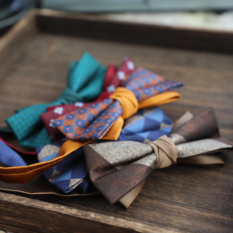 Men's Double Layers Striped Floral Colored Bow Tie - Image 4