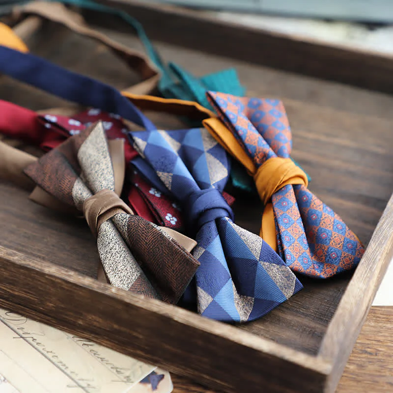 Men's Double Layers Striped Floral Colored Bow Tie - Image 5