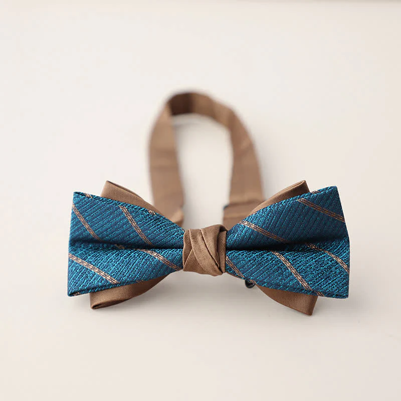 Men's Double Layers Striped Floral Colored Bow Tie - Image 7