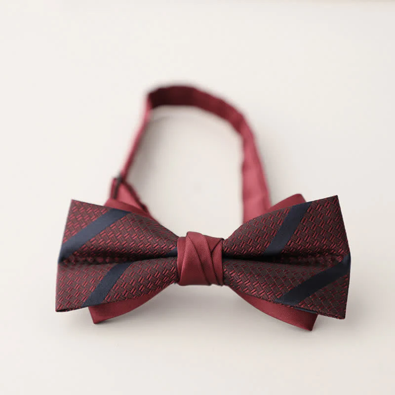 Men's Double Layers Striped Floral Colored Bow Tie - Image 9