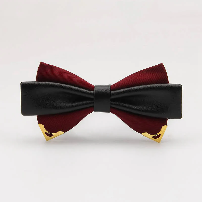 Men's Double Leather Golden Metal Edge Bow Tie - Image 10