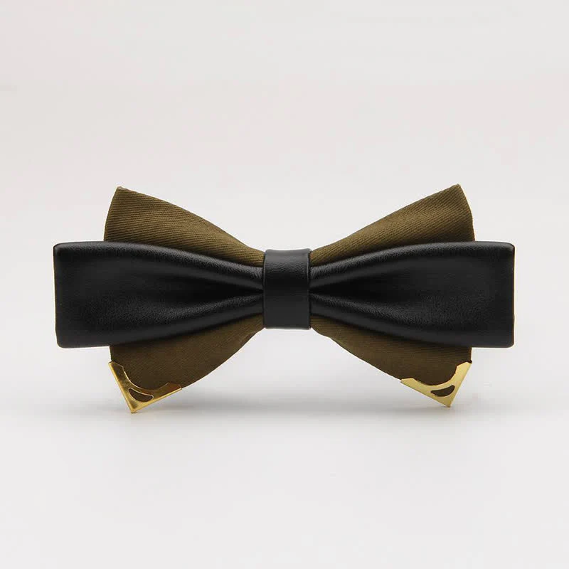 Men's Double Leather Golden Metal Edge Bow Tie - Image 13