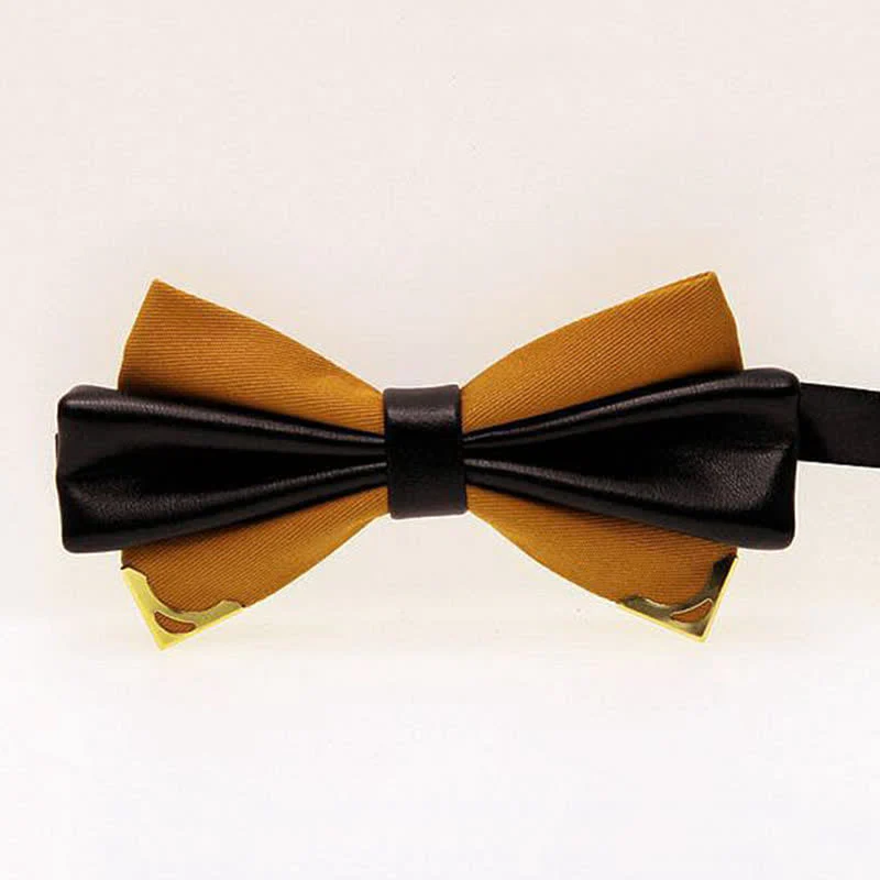 Men's Double Leather Golden Metal Edge Bow Tie - Image 14