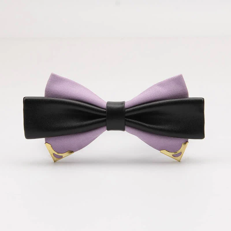 Men's Double Leather Golden Metal Edge Bow Tie - Image 20