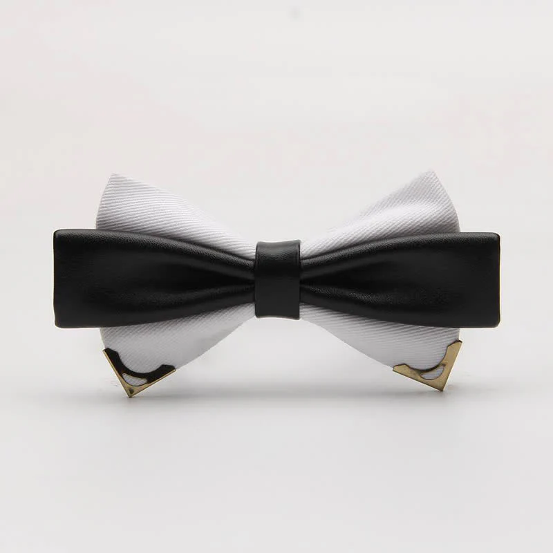 Men's Double Leather Golden Metal Edge Bow Tie - Image 5