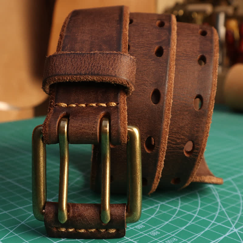 Men's Double Needle Buckle Casual Jean Leather Belt - Image 10
