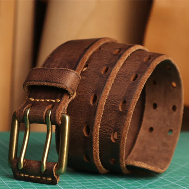 Men's Double Needle Buckle Casual Jean Leather Belt - Image 11