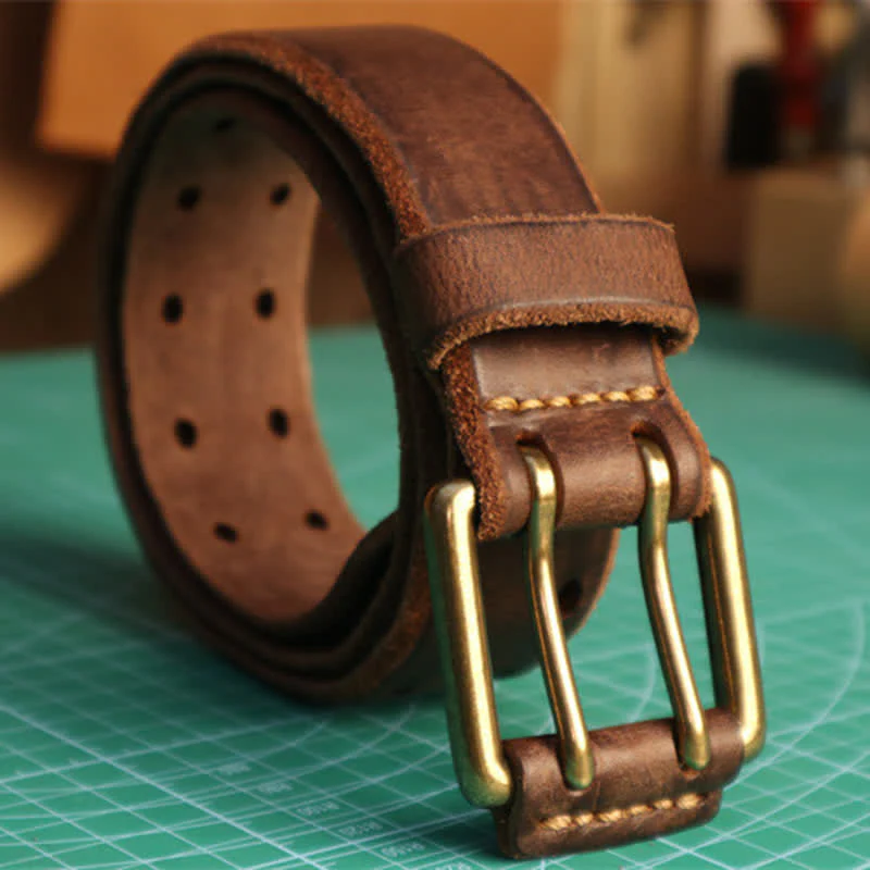 Men's Double Needle Buckle Casual Jean Leather Belt - Image 12