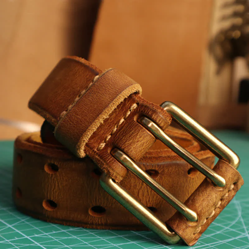 Men's Double Needle Buckle Casual Jean Leather Belt - Image 2