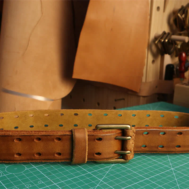 Men's Double Needle Buckle Casual Jean Leather Belt - Image 4