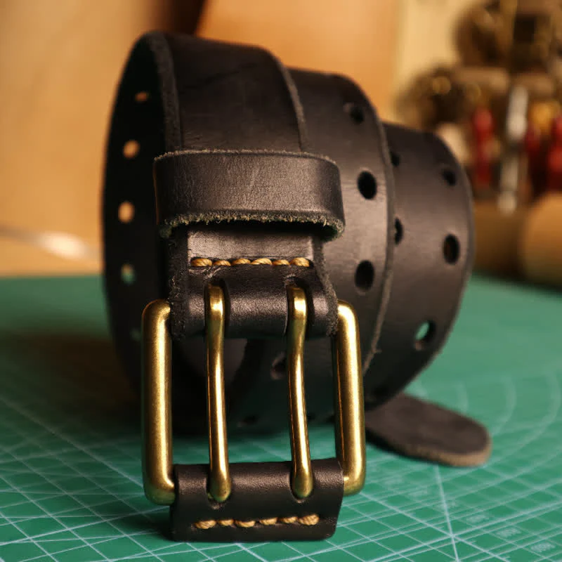 Men's Double Needle Buckle Casual Jean Leather Belt - Image 5