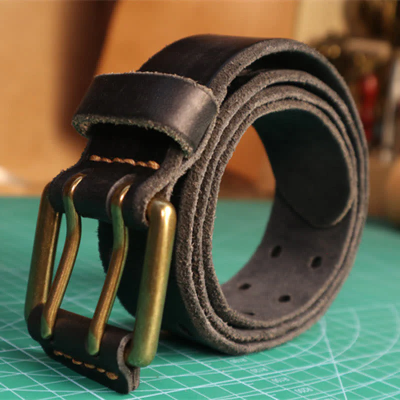 Men's Double Needle Buckle Casual Jean Leather Belt - Image 6