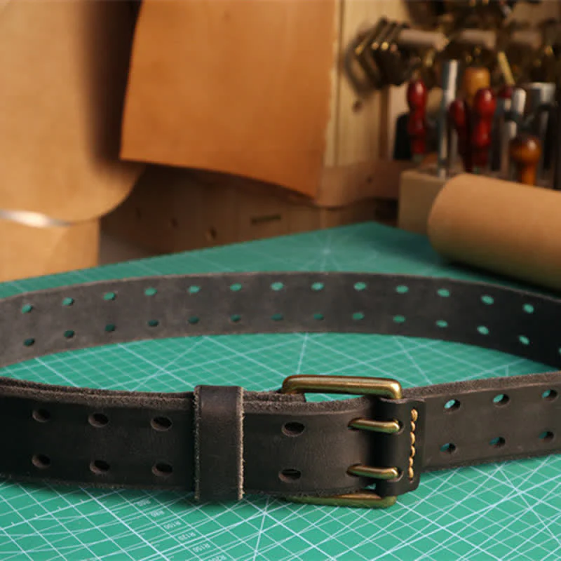 Men's Double Needle Buckle Casual Jean Leather Belt - Image 8