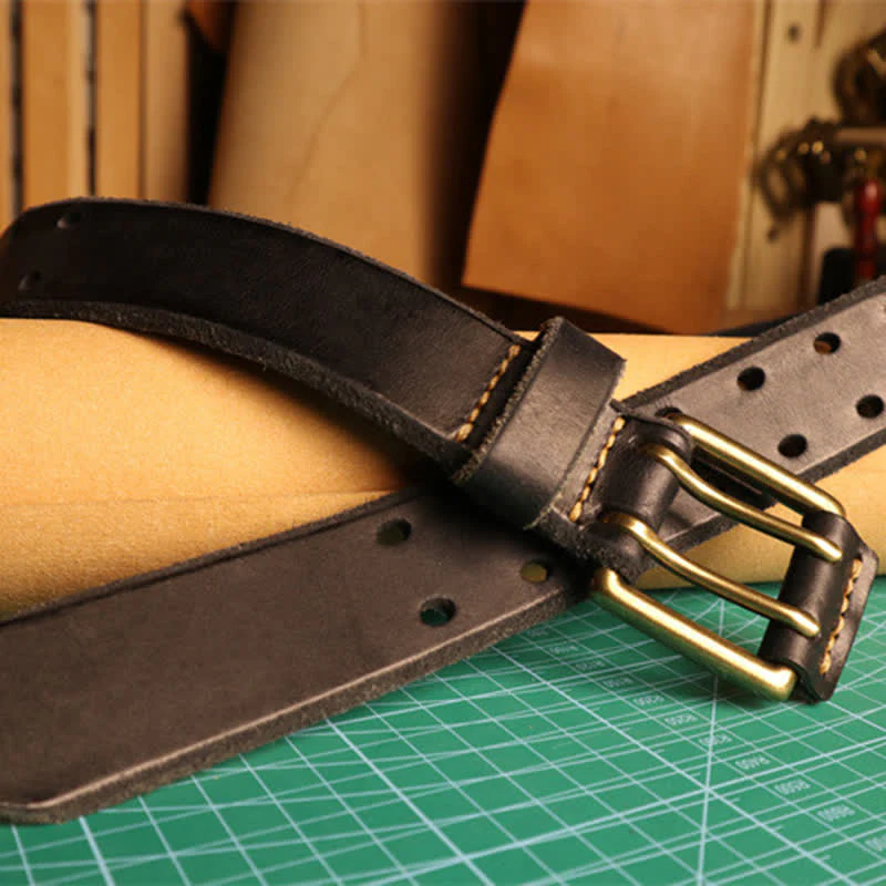 Men's Double Needle Buckle Casual Jean Leather Belt - Image 9