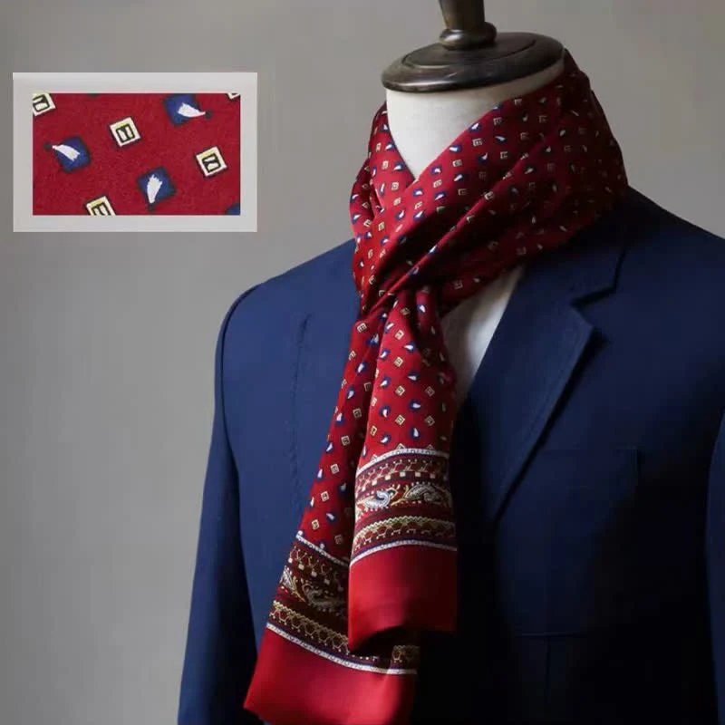 Men's Double-Sided Formal Pattern Long Pure Silk Scarf - Image 2
