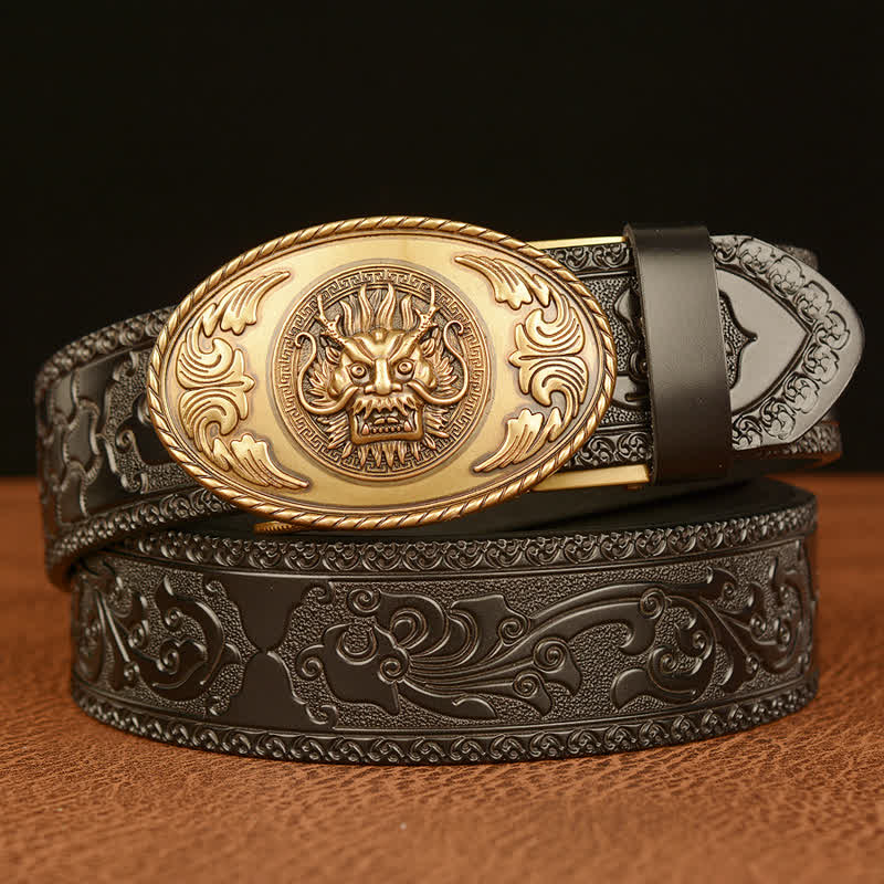 Men's Dragon Elliptical Buckle Leather Belt - Image 11