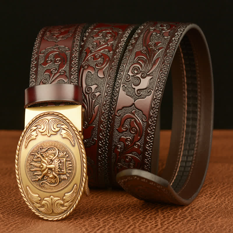 Men's Dragon Elliptical Buckle Leather Belt - Image 2