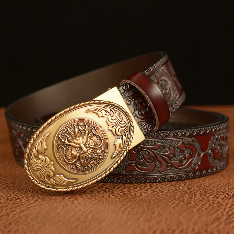 Men's Dragon Elliptical Buckle Leather Belt - Image 3