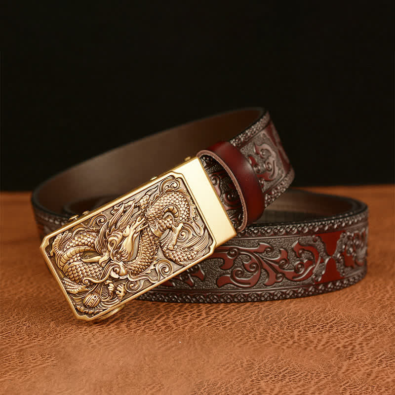 Men's Dragon Square Buckle Leather Belt - Image 3