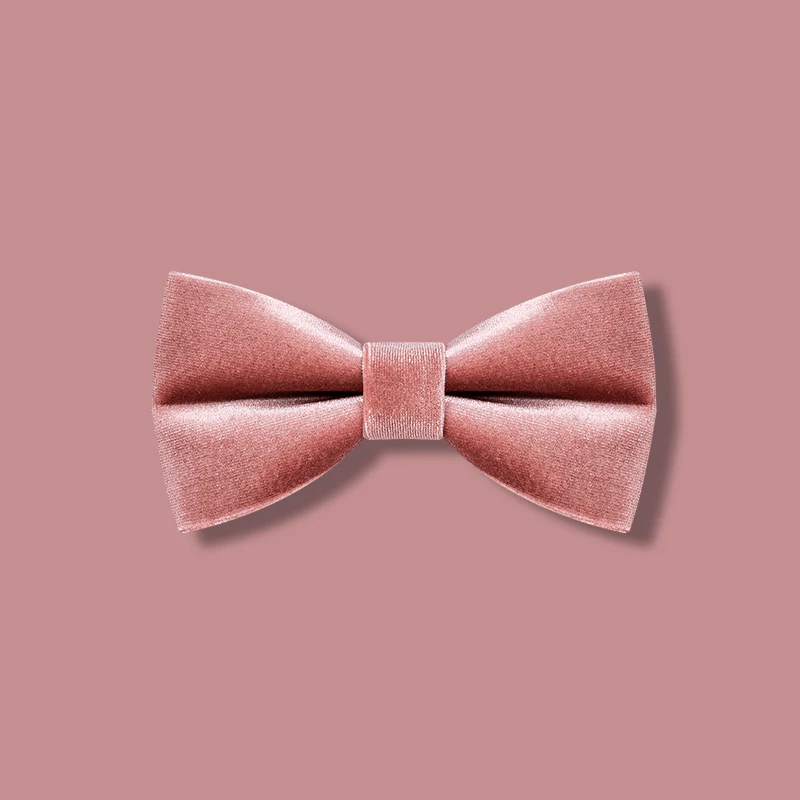 Men's Dusty Pink Solid Color Velvet Bow Tie - Image 2