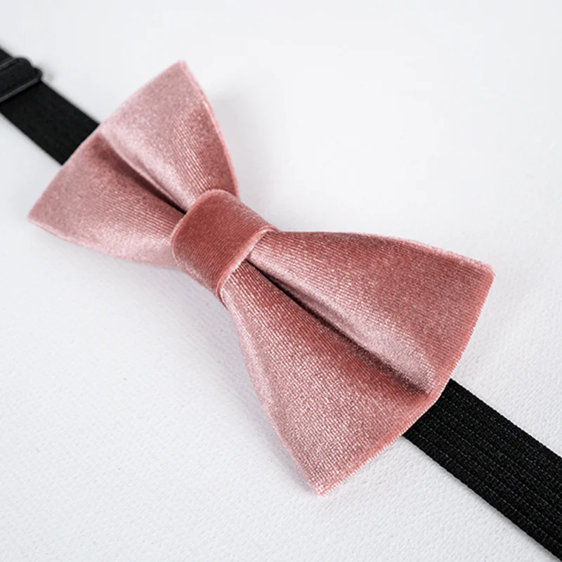 Men's Dusty Pink Solid Color Velvet Bow Tie - Image 5