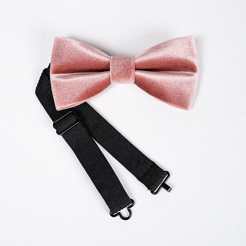 Men's Dusty Pink Solid Color Velvet Bow Tie - Image 6