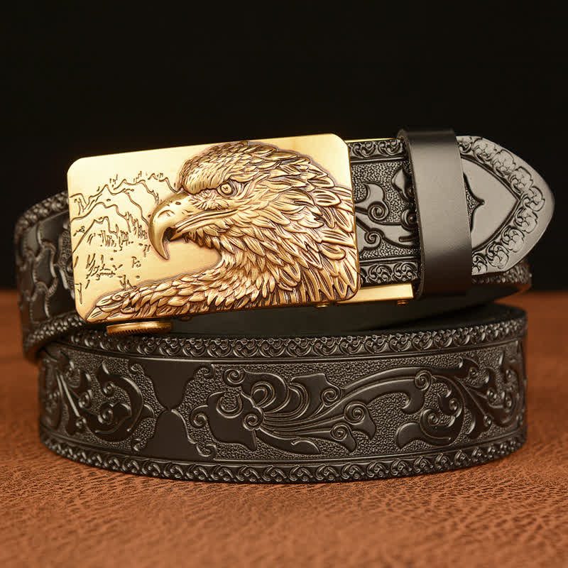Men's Eagle Head Carved Leather Belt - Image 11