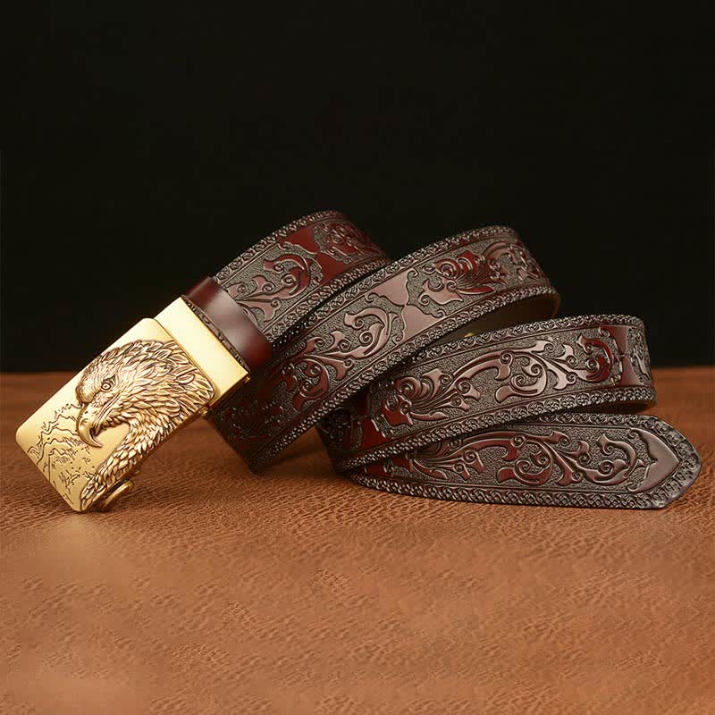 Men's Eagle Head Carved Leather Belt - Image 5
