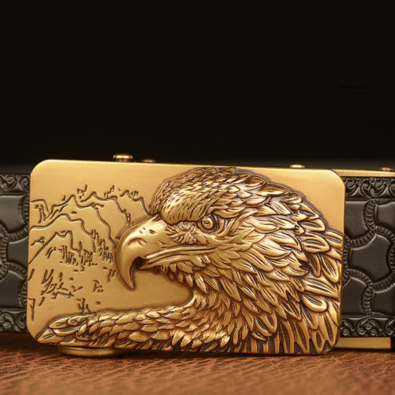 Men's Eagle Head Carved Leather Belt - Image 6