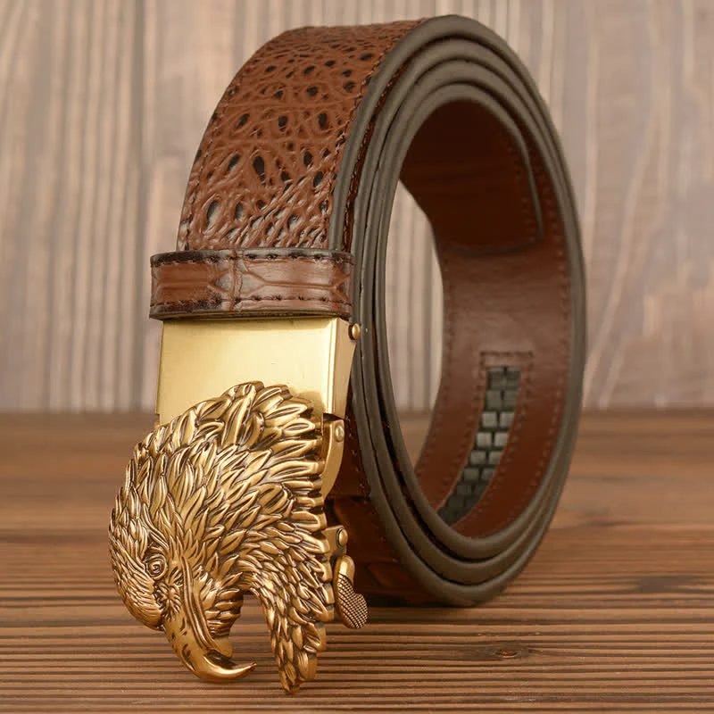 Men's Eagle Head Crocodile Embossed Leather Belt - Image 2