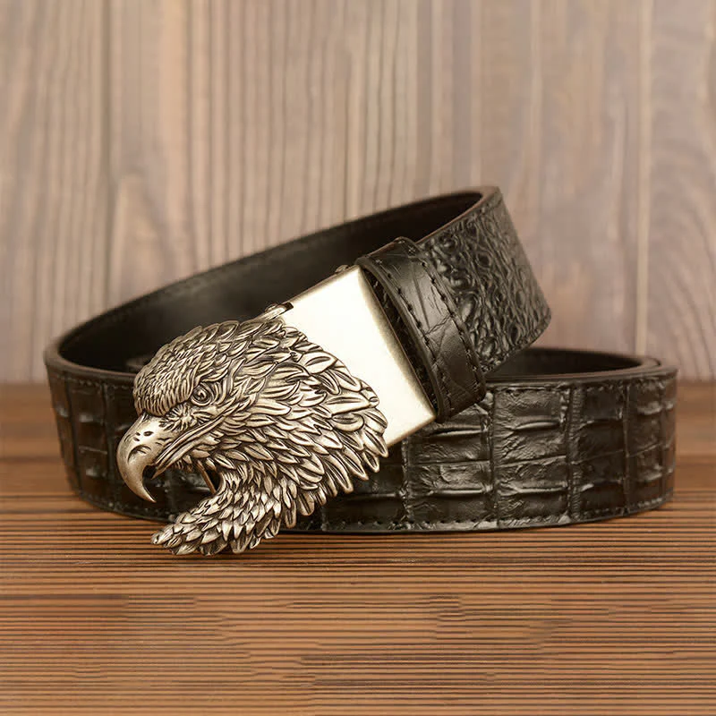 Men's Eagle Head Crocodile Embossed Leather Belt - Image 24