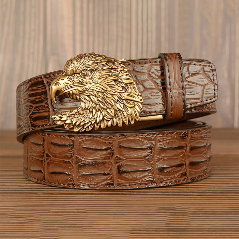 Men's Eagle Head Crocodile Embossed Leather Belt - Image 3