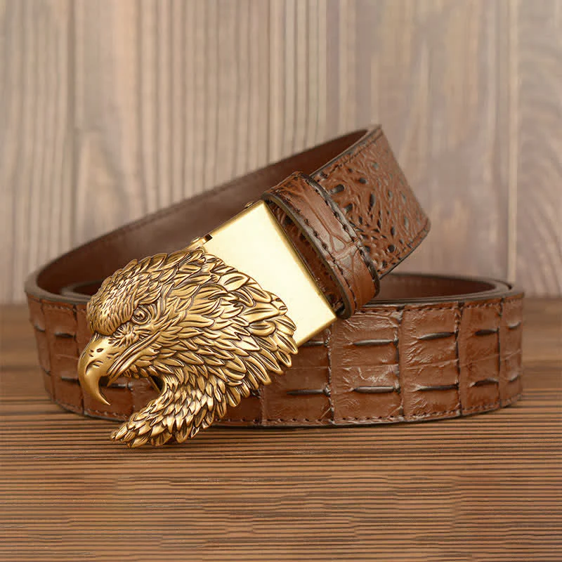 Men's Eagle Head Crocodile Embossed Leather Belt - Image 4